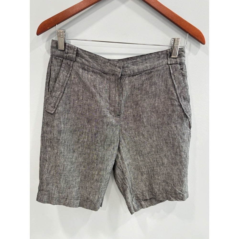 Saks Fifth Avenue 100% Linen Shorts Size 4 Gray Tailored Flat Front Summer Beach - Picture 5 of 11